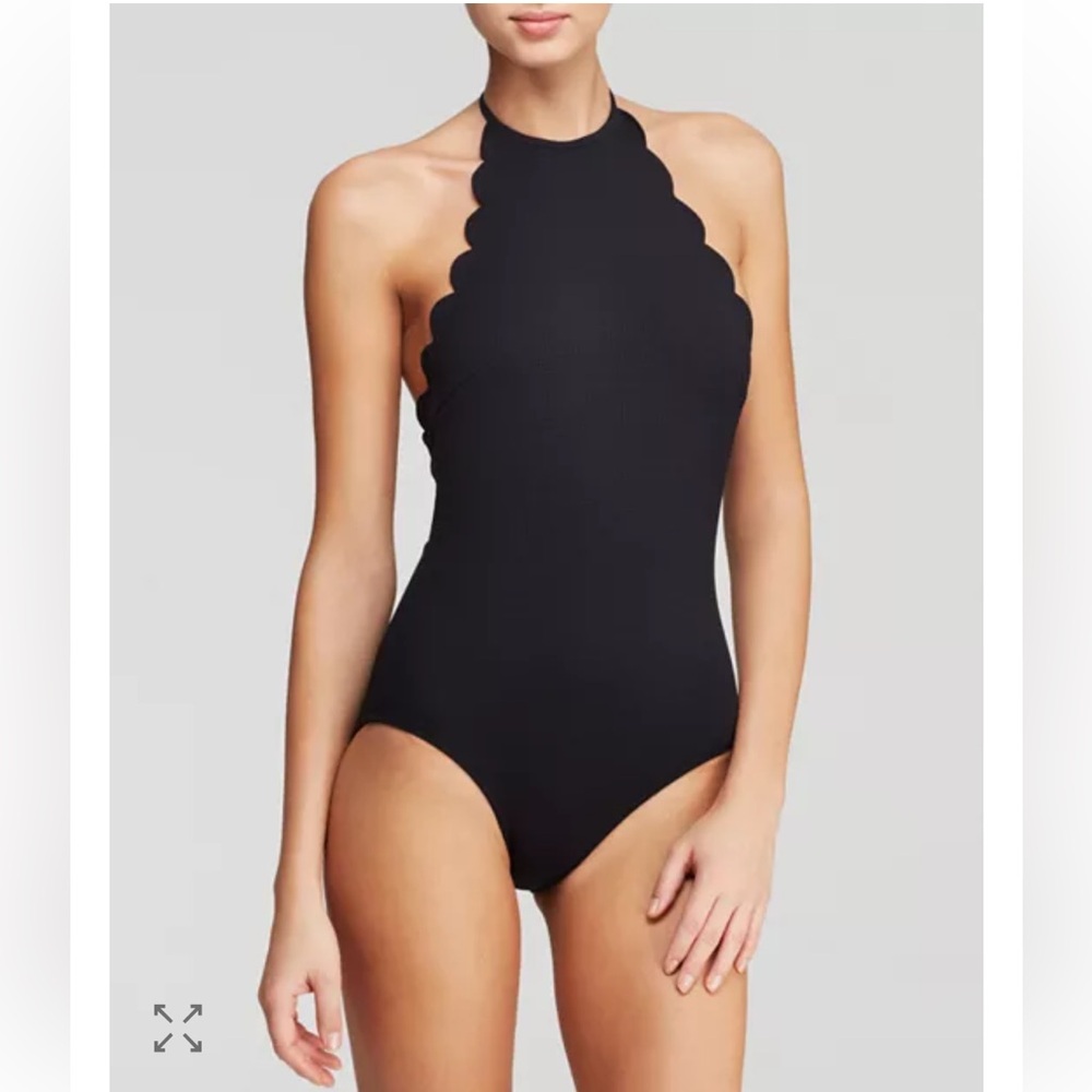 MARYSIA SWIM Scalloped Halter One Piece Swimsuit in Black Size XS